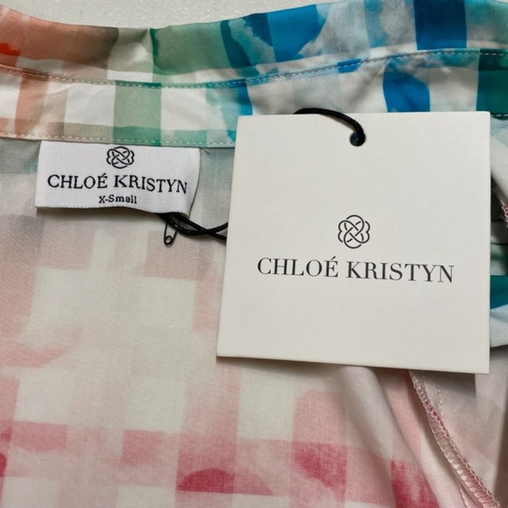 Chloe Kristyn Blouse Womens XS Button Up 1/2 Sleeve Lattice Print Made in USA - Picture 7 of 11
